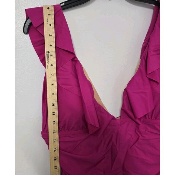 J.Crem Ruched Ruffle One Piece Swimsuit Fucsia Size 22 BP222 - Picture 9 of 11